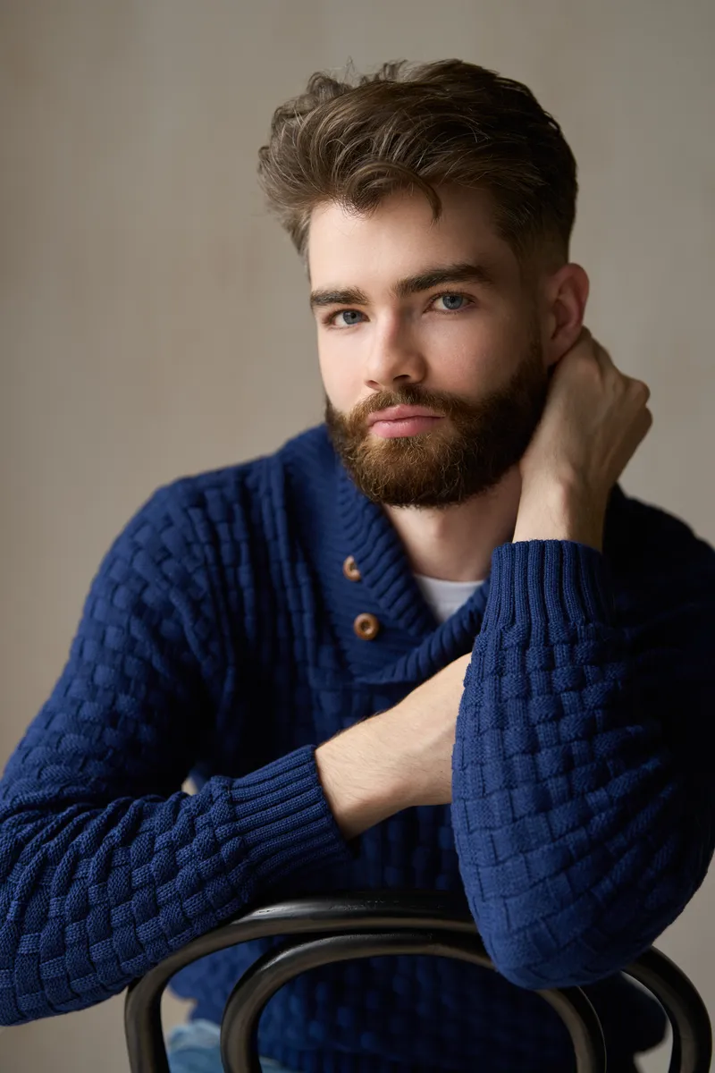 Portrait & blue cardigan